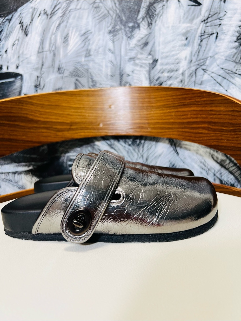 Coach Metallic Silver Women's Slip-On Clog with Adjustable Strap